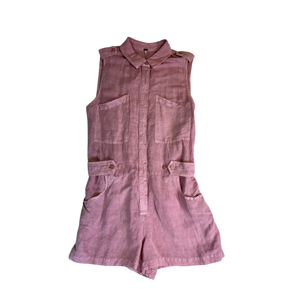 YFB‎ Young Fabulous Broke Noah Linen Blend Romper Pink Size Large Utility Boho
